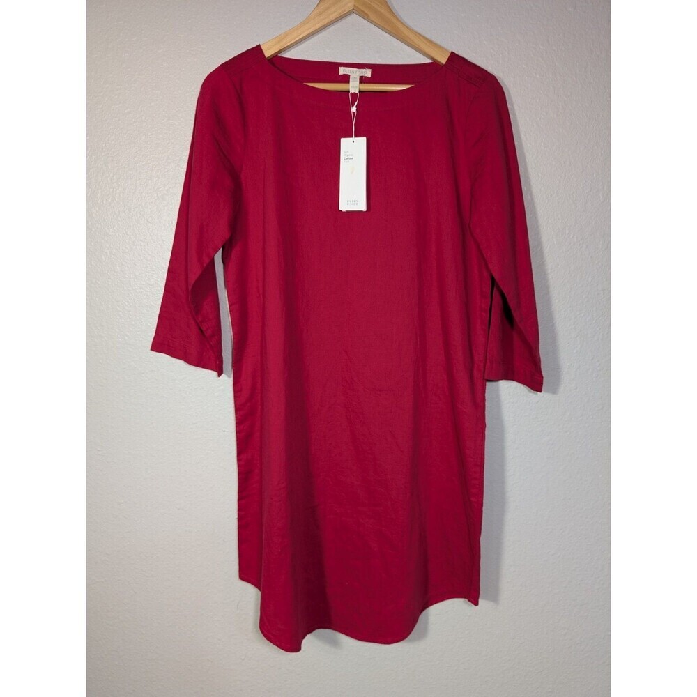 NWT‎ Eileen Fisher Organic Cotton Twill Shift Dress XS Red Rose
